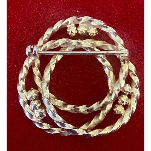 Vintage Gold-Plated Open Twist Lover's Knot Brooch and Earring Set Faux Pearl Ex - Picture 7 of 12